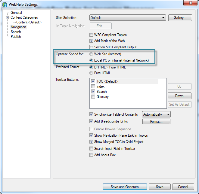 Webhelp Settings - Optimize for LAN