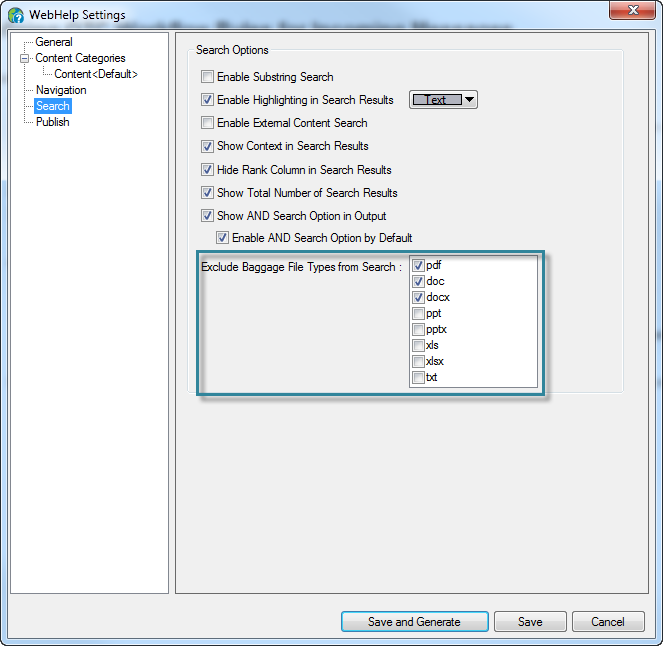 Webhelp Settings - Exclude PDF