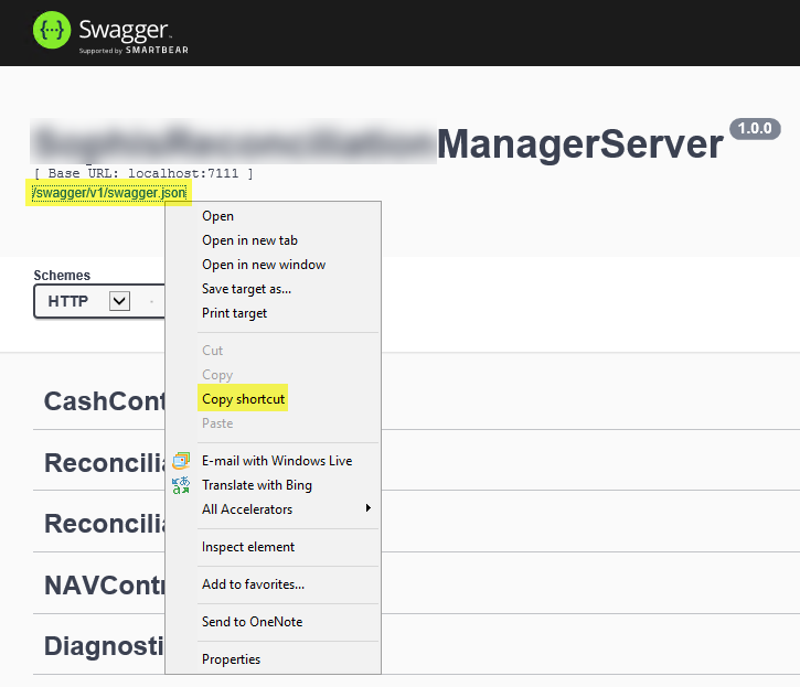 how to copy the link to the Swagger file