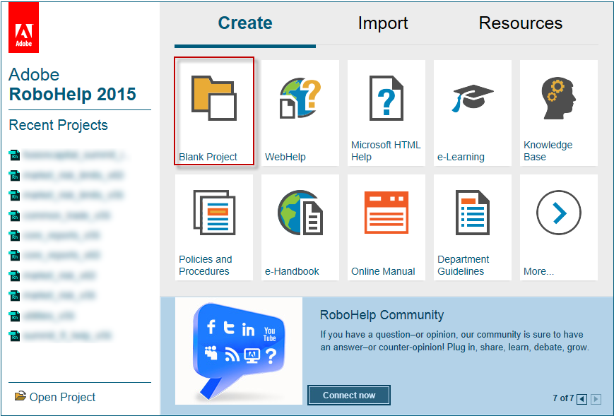 Blank Project option on Starter screen