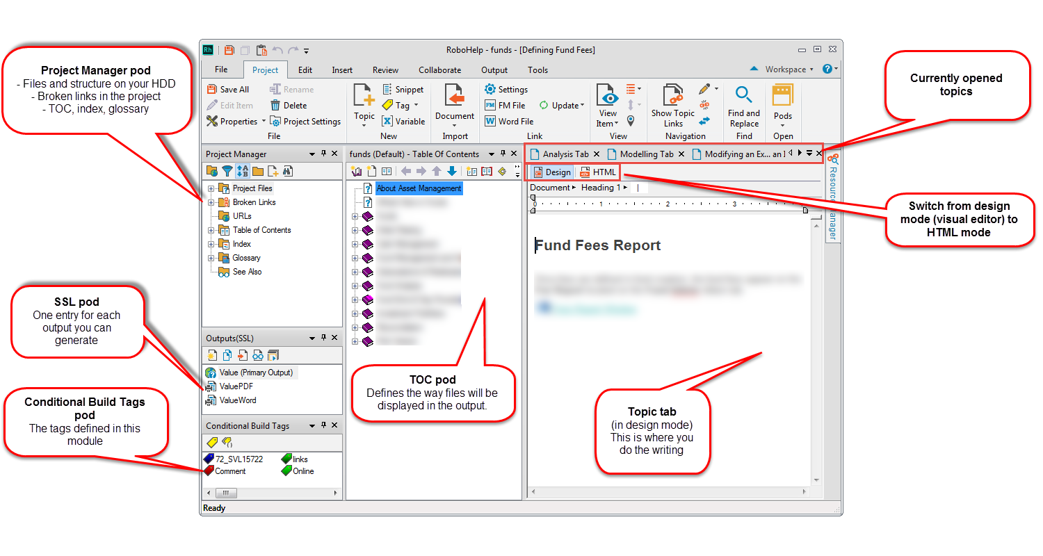 RoboHelp main interface components