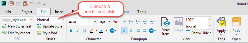 Predefined styles in RoboHelp