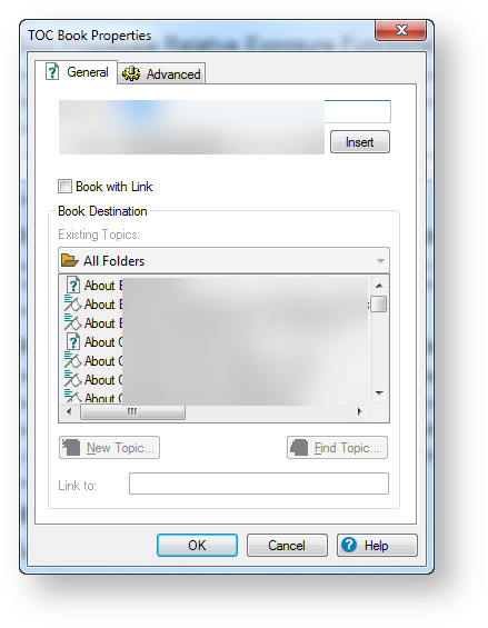 TOC Book Properties window