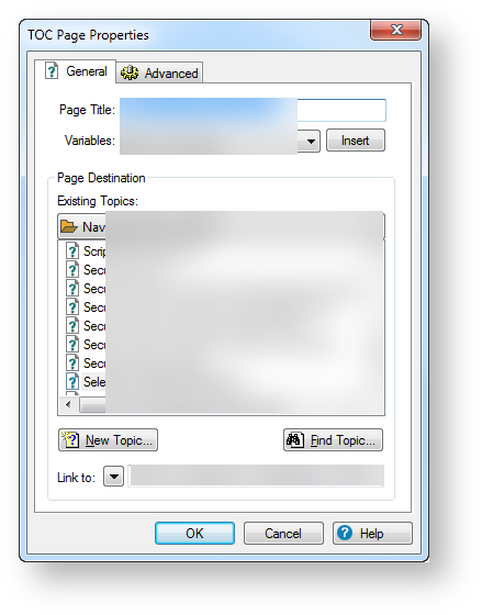 TOC Page Properties window