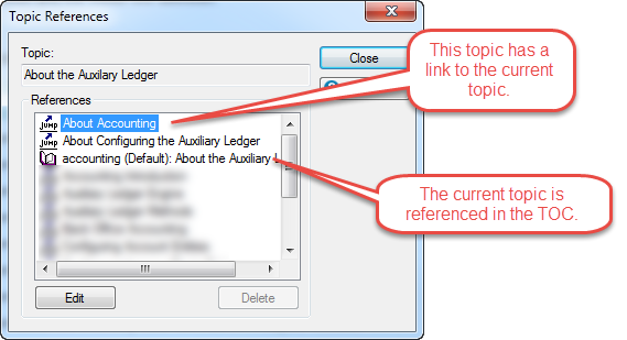 Topic References window
