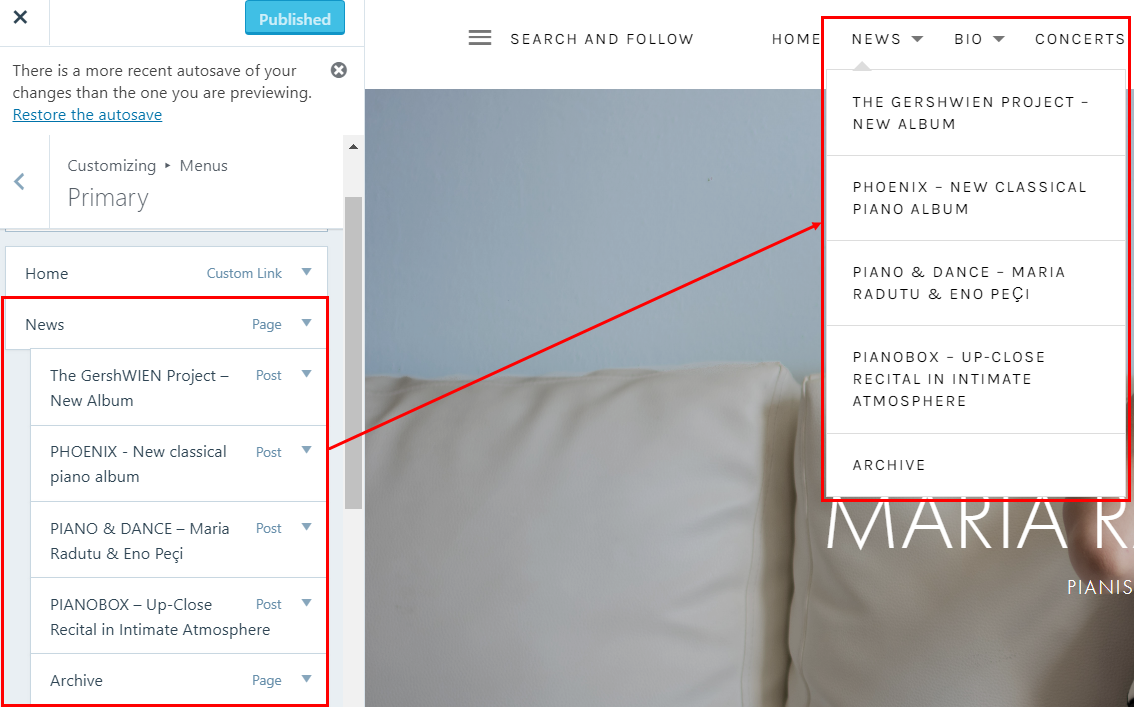 current menu structure